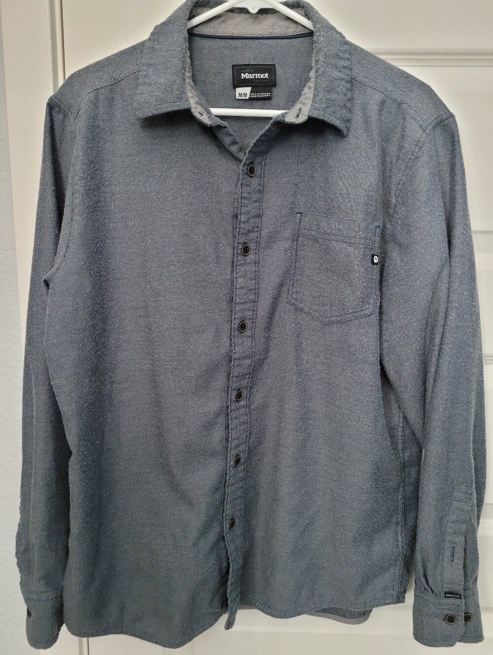 Marmot Men’s M Blue Gray Flannel Shirt Long Sleeve Hiking Outdoor Button Up